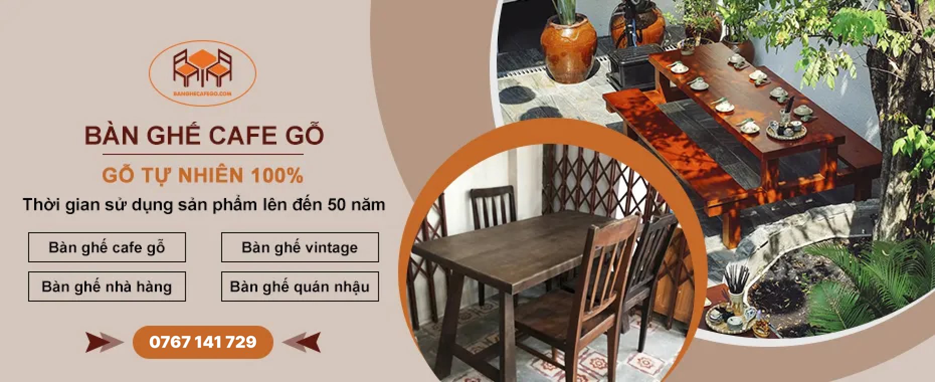 Bàn ghế cà phê gỗ thích hợp cho nhiều không gian